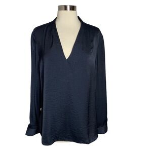 The White Company Black Satin Long Sleeve Blouse